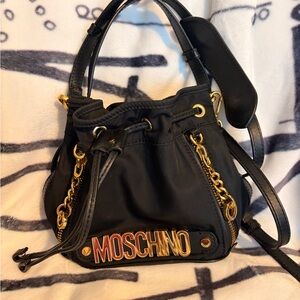 Moschino Black Shoulder Bag with Gold Accents